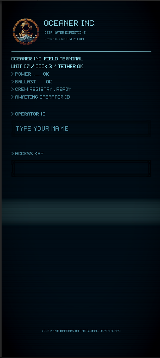 Oceaner on a phone: the Oceaner Inc. field terminal asking for an operator ID